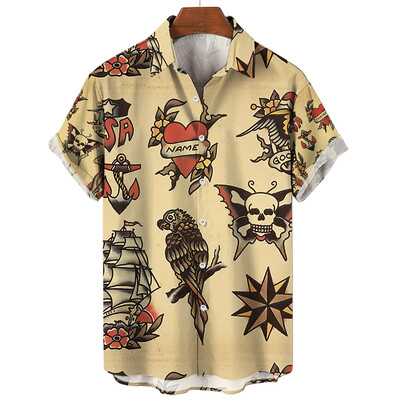 3D vyriški vasaros gatvės kostiumai Skeletas Havajų marškinėliai Harajuku Aukštos kokybės Prabangūs Gėlėti Socialiniai Kasdieniai Spalvoti Dazn Drabužiai