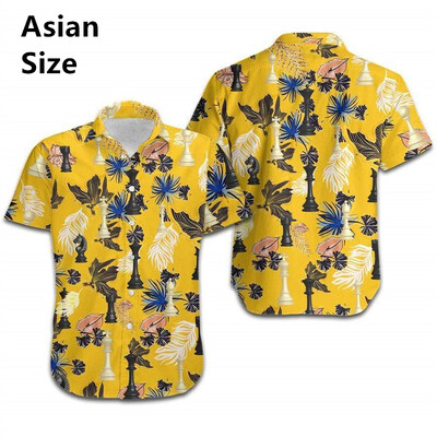 Vintage šaha raksts Chemises Hommes 3D Printed Atloks ar īsām piedurknēm Havajiešu krekli Vasaras pogas Blūzes Topi Vīriešu apģērbi