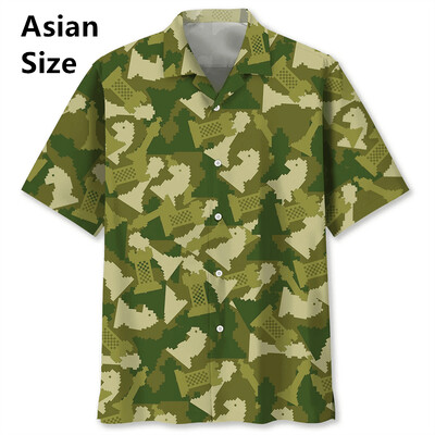 Vintage šaha raksts Chemises Hommes 3D Printed Atloks ar īsām piedurknēm Havajiešu krekli Vasaras pogas Blūzes Topi Vīriešu apģērbi