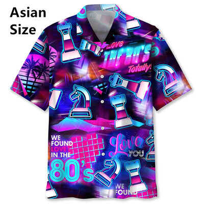 Vintage šaha raksts Chemises Hommes 3D Printed Atloks ar īsām piedurknēm Havajiešu krekli Vasaras pogas Blūzes Topi Vīriešu apģērbi