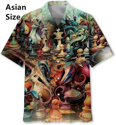 Vintage šaha raksts Chemises Hommes 3D Printed Atloks ar īsām piedurknēm Havajiešu krekli Vasaras pogas Blūzes Topi Vīriešu apģērbi
