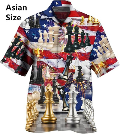 Vintage šaha raksts Chemises Hommes 3D Printed Atloks ar īsām piedurknēm Havajiešu krekli Vasaras pogas Blūzes Topi Vīriešu apģērbi