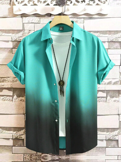 Meeste särk Suveriietus Gradientkujundus Graafiline 3D-prindiga särgid Lühikeste varrukatega Topid Tänavarõivad Vaba vabaaja Hawaii särgid