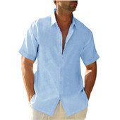 Medvilniniai skalbiniai Karštas išpardavimas Vyriški marškiniai trumpomis rankovėmis Vasariniai vienspalviai Nuleidžiama apykaklė Kasdienis paplūdimio stiliaus plius dydis