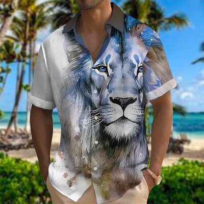 Vasaras klasisks stils lauva havajiešu puķes vīrietis sociāli retro ikdienišķa, šaura kleita kreklblūze puķaina vīriešu 3D druka, vaļīga kamisas