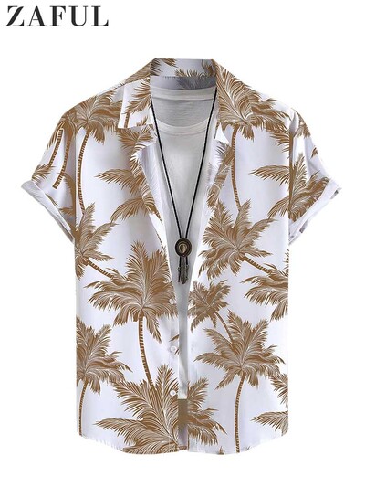 ZAFUL havajietiški marškiniai vyrams su atogrąžų kokoso medžio raštais trumpomis rankovėmis Vasaros paplūdimio laisvalaikio sagomis atostogoms Z5037732