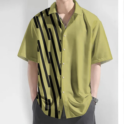 2024. gada trīsdimensiju svītru apdrukas vīriešu krekls vasaras brīvdienām īsām piedurknēm, brīvi lielizmēra havajiešu krekli vīriešiem, ātri nožūstošs vīriešu apģērbs