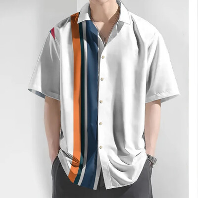 2024. gada trīsdimensiju svītru apdrukas vīriešu krekls vasaras brīvdienām īsām piedurknēm, brīvi lielizmēra havajiešu krekli vīriešiem, ātri nožūstošs vīriešu apģērbs