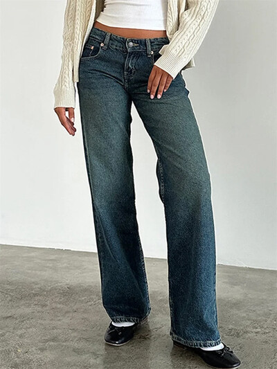 Moteriškos Y2K plačios džinsinės kelnės, aptemptos žemu juosmeniu plačiomis kojomis vaikino džinsai Laisvalaikio vintažiniai laisvi džinsai gatvės apranga