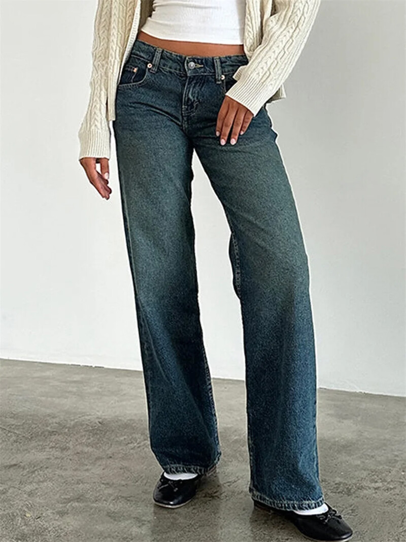 Moteriškos Y2K plačios džinsinės kelnės, aptemptos žemu juosmeniu plačiomis kojomis vaikino džinsai Laisvalaikio vintažiniai laisvi džinsai gatvės apranga