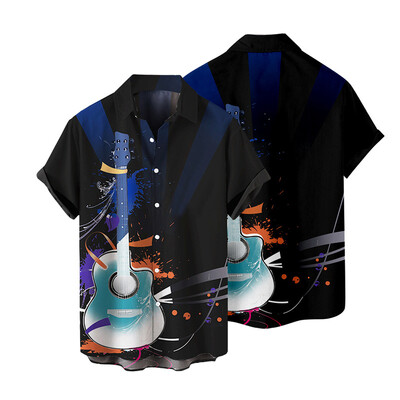 Vyriški marškiniai vasariniai havajietiški marškinių raštas, muzikos natos lauko gatvės trumpomis rankovėmis margintų drabužių mados dizaineris