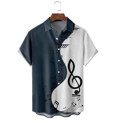 Vyriški marškiniai vasariniai havajietiški marškinių raštas, muzikos natos lauko gatvės trumpomis rankovėmis margintų drabužių mados dizaineris