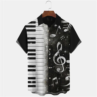 Vyriški marškiniai vasariniai havajietiški marškinių raštas, muzikos natos lauko gatvės trumpomis rankovėmis margintų drabužių mados dizaineris