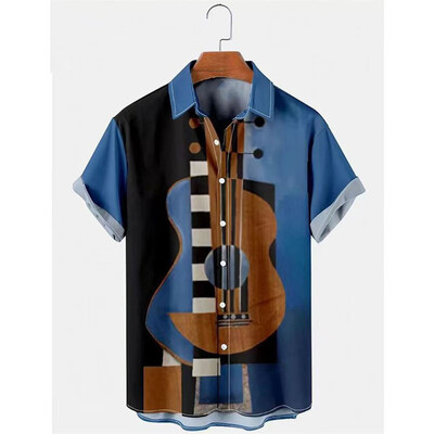 Vyriški marškiniai vasariniai havajietiški marškinių raštas, muzikos natos lauko gatvės trumpomis rankovėmis margintų drabužių mados dizaineris