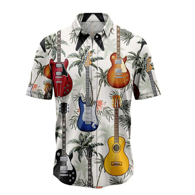 Vyriški marškiniai vasariniai havajietiški marškinių raštas, muzikos natos lauko gatvės trumpomis rankovėmis margintų drabužių mados dizaineris