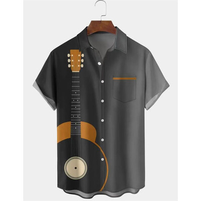 Vyriški marškiniai vasariniai havajietiški marškinių raštas, muzikos natos lauko gatvės trumpomis rankovėmis margintų drabužių mados dizaineris