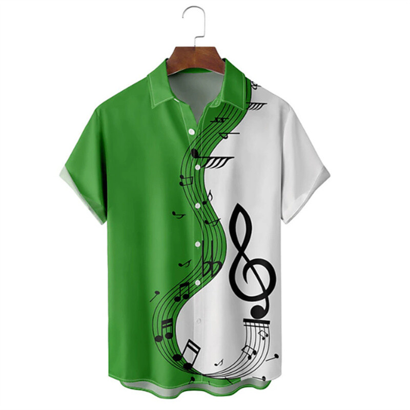Vyriški marškiniai vasariniai havajietiški marškinių raštas, muzikos natos lauko gatvės trumpomis rankovėmis margintų drabužių mados dizaineris