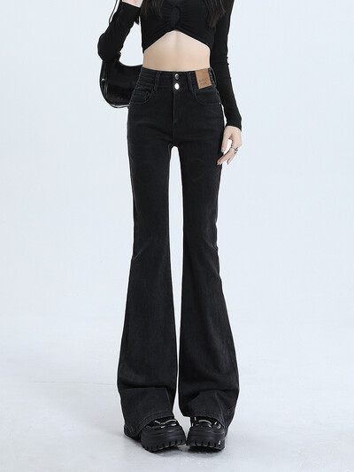 Naiste heledad teksad sügis uus kõrge vöökoht mood Korea elastsed õhukesed teksad Retro stiilis Street Y2K püksid hallid sinine must