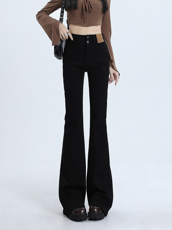 Naiste heledad teksad sügis uus kõrge vöökoht mood Korea elastsed õhukesed teksad Retro stiilis Street Y2K püksid hallid sinine must