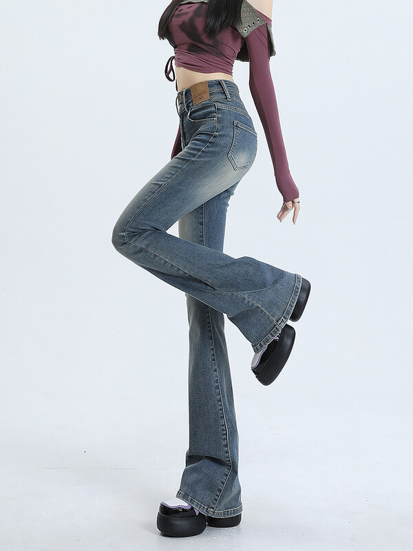 Naiste heledad teksad sügis uus kõrge vöökoht mood Korea elastsed õhukesed teksad Retro stiilis Street Y2K püksid hallid sinine must