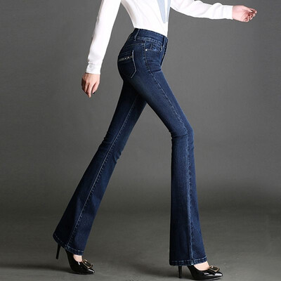 Uued kevadised sügise kõrge vöökohaga naiste teksad Pikad sinised püksid teksapüksid vabaaja pestud vintage kitsad laia säärega teksad