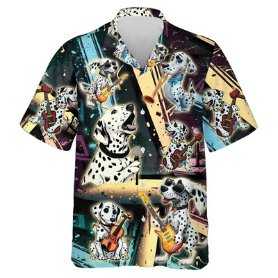 3D Print Koerte Muusika Mustriga Rannasärgid Lühikeste varrukatega Naljakad Lemmikkoerte Graafilised ühe nupuga särgid Meeste Revääriga Pluus Topid