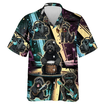 3D Print Koerte Muusika Mustriga Rannasärgid Lühikeste varrukatega Naljakad Lemmikkoerte Graafilised ühe nupuga särgid Meeste Revääriga Pluus Topid