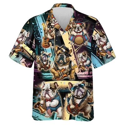 3D Print Koerte Muusika Mustriga Rannasärgid Lühikeste varrukatega Naljakad Lemmikkoerte Graafilised ühe nupuga särgid Meeste Revääriga Pluus Topid