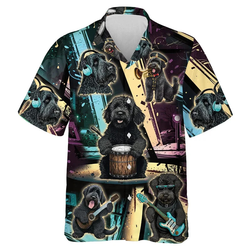 3D Print Koerte Muusika Mustriga Rannasärgid Lühikeste varrukatega Naljakad Lemmikkoerte Graafilised ühe nupuga särgid Meeste Revääriga Pluus Topid