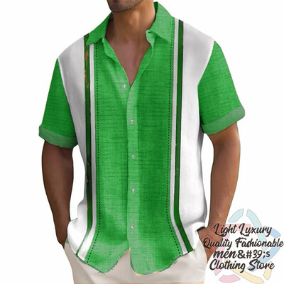 Vyriški marškiniai Vasariniai dryžuoti lino rašto marškiniai Laisvalaikio trumpomis rankovėmis sagomis Havajietiški marškiniai Didelio dydžio vyriškų viršutinių drabužių apykaklė