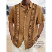 Vyriški marškiniai, lininiai vasaros laisvalaikio atostogos paplūdimyje, vyriški marškiniai trumpomis rankovėmis, madingi dryžuota rašto viršutinė trumparankovė