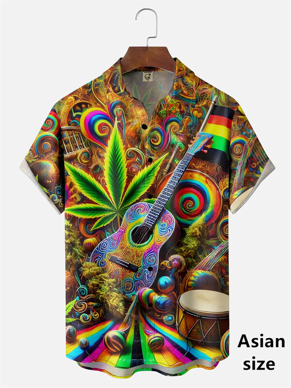 Új nyári füvek zöld levelek Grafikus hawaii ingek férfi női 3D nyomtatott tengerparti alkalmi ünnepi gombos hajtóka női blúz