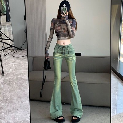 Slim Fit sieviešu džinsi ar uzplaiksnījumu, šauri zilas kovboju bikses sievietēm ar zemu vidukli vairumtirdzniecība estētiskas bikses ar apakšu