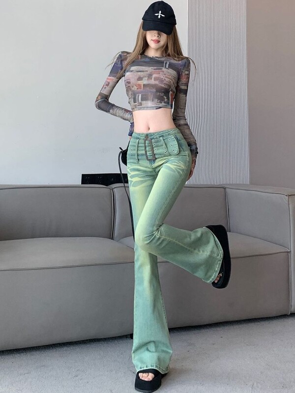 Slim Fit sieviešu džinsi ar uzplaiksnījumu, šauri zilas kovboju bikses sievietēm ar zemu vidukli vairumtirdzniecība estētiskas bikses ar apakšu