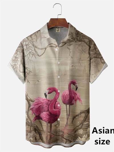 Flamingo marškiniai 3D spausdinti Vyriški Moteriški mada Havajų laisvalaikio paplūdimio marškiniai trumpomis rankovėmis Nauji su sagomis Palaidinė Kasdieniai vyriški drabužiai