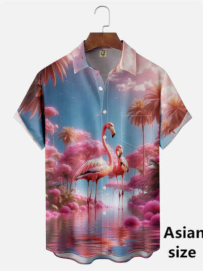 Flamingo marškiniai 3D spausdinti Vyriški Moteriški mada Havajų laisvalaikio paplūdimio marškiniai trumpomis rankovėmis Nauji su sagomis Palaidinė Kasdieniai vyriški drabužiai