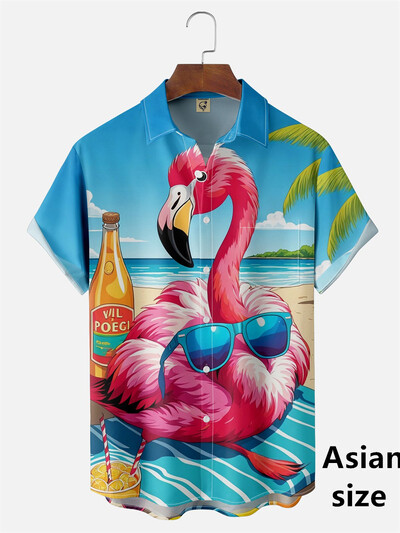 Flamingo marškiniai 3D spausdinti Vyriški Moteriški mada Havajų laisvalaikio paplūdimio marškiniai trumpomis rankovėmis Nauji su sagomis Palaidinė Kasdieniai vyriški drabužiai