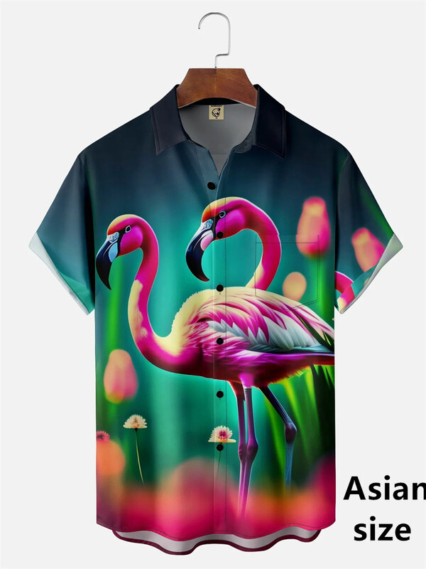 Flamingo marškiniai 3D spausdinti Vyriški Moteriški mada Havajų laisvalaikio paplūdimio marškiniai trumpomis rankovėmis Nauji su sagomis Palaidinė Kasdieniai vyriški drabužiai