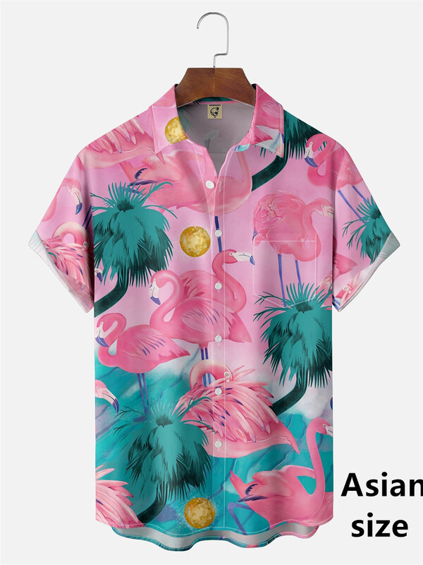Flamingo marškiniai 3D spausdinti Vyriški Moteriški mada Havajų laisvalaikio paplūdimio marškiniai trumpomis rankovėmis Nauji su sagomis Palaidinė Kasdieniai vyriški drabužiai