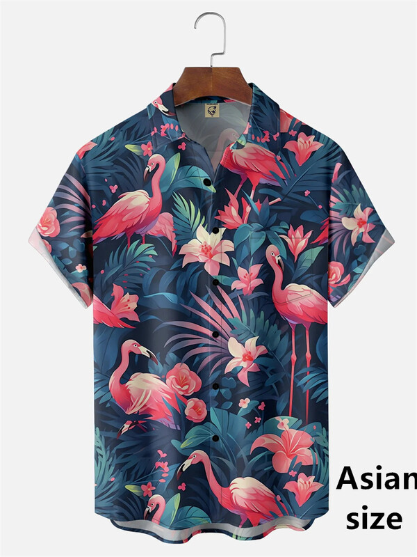 Flamingo marškiniai 3D spausdinti Vyriški Moteriški mada Havajų laisvalaikio paplūdimio marškiniai trumpomis rankovėmis Nauji su sagomis Palaidinė Kasdieniai vyriški drabužiai