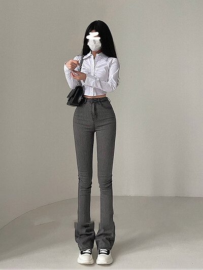 2024 m. Y2K džinsai aukštu juosmeniu, moteriški pavasario seksualūs, karšti mergaičių laisvalaikio persikų spalvos meilės kišeninės kelnės, moteriškos korėjietiškos džinsinės kelnės