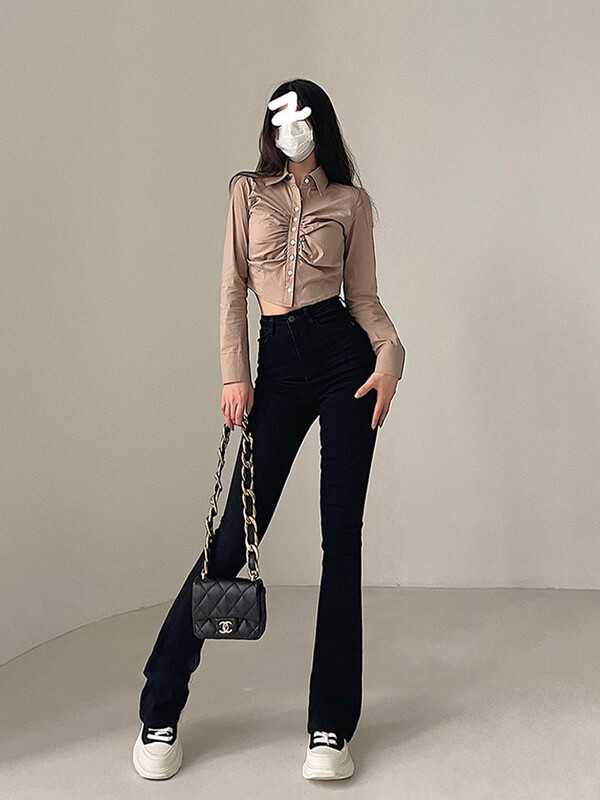 2024 m. Y2K džinsai aukštu juosmeniu, moteriški pavasario seksualūs, karšti mergaičių laisvalaikio persikų spalvos meilės kišeninės kelnės, moteriškos korėjietiškos džinsinės kelnės