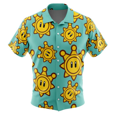 Meeste Jaapani vabaajasärk Suveriided Shine Sprite Mario Bros Sunshine Button Up Hawaii särk