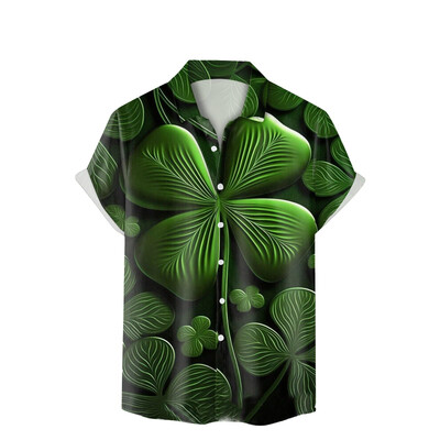 Uus Saint Patricku meeste särk 3D trükiga Roheline Shamrock Lapel Lühikeste varrukatega särgid Festival Unisex Button Up Särgid Naiste pluusid