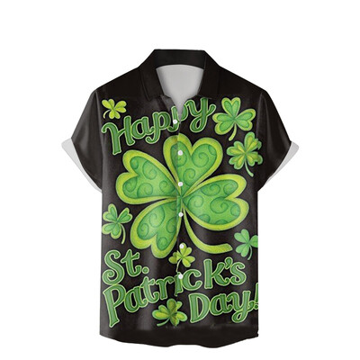 Uus Saint Patricku meeste särk 3D trükiga Roheline Shamrock Lapel Lühikeste varrukatega särgid Festival Unisex Button Up Särgid Naiste pluusid