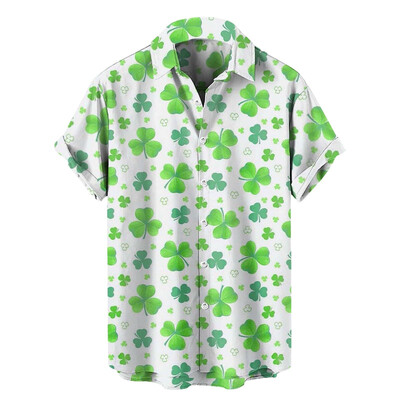 Uus Saint Patricku meeste särk 3D trükiga Roheline Shamrock Lapel Lühikeste varrukatega särgid Festival Unisex Button Up Särgid Naiste pluusid