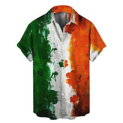 Uus Saint Patricku meeste särk 3D trükiga Roheline Shamrock Lapel Lühikeste varrukatega särgid Festival Unisex Button Up Särgid Naiste pluusid
