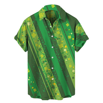 Uus Saint Patricku meeste särk 3D trükiga Roheline Shamrock Lapel Lühikeste varrukatega särgid Festival Unisex Button Up Särgid Naiste pluusid