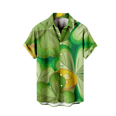 Uus Saint Patricku meeste särk 3D trükiga Roheline Shamrock Lapel Lühikeste varrukatega särgid Festival Unisex Button Up Särgid Naiste pluusid
