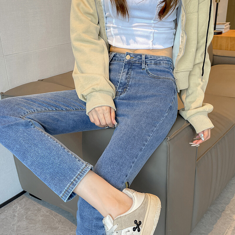 Aukštos kokybės naujos juodos mėlynos klasikinės plonos džinsinės moteriškos kelnės